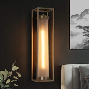 Zevni 1-Light Dark Gold Modern Wall Sconce with Frosted Glass